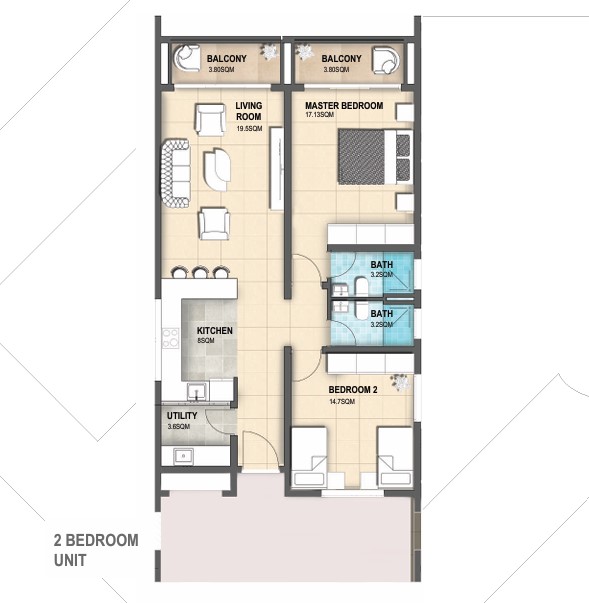 2 bd floor plan